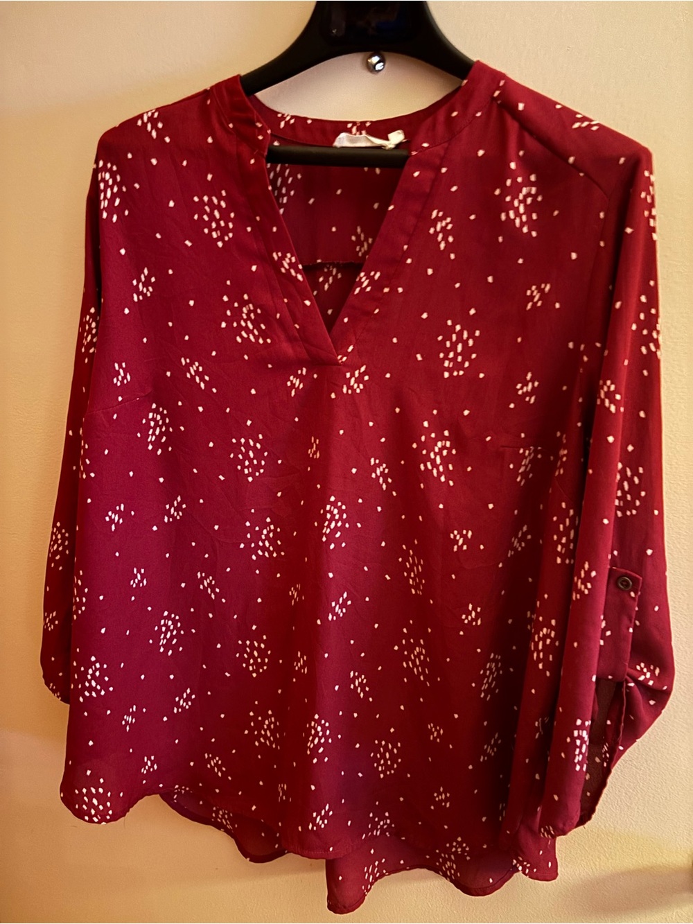 Womens V-Neck Long Sleeve Blouse - Berry Dot.  3 rd and 4th pic show true color